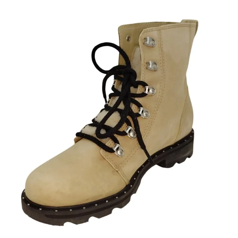 Sorel Lenox Womens Pre-owned Beige & Black Lace Up Combat Boots - sz. 8 1/2